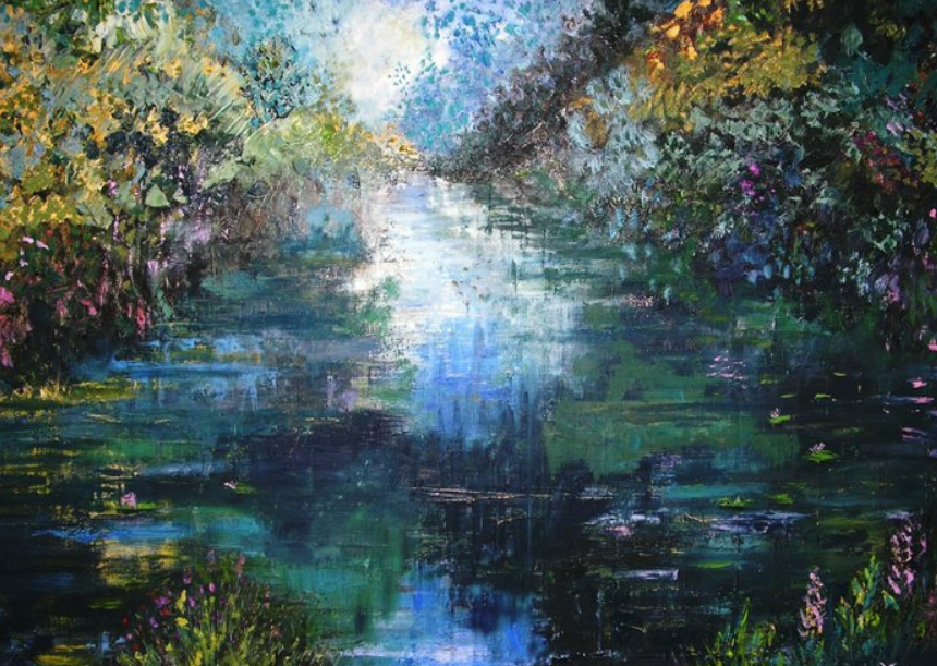 Weerspiegeling in Chablis, Dutch art, Kunst, Olieverf op doek, Beeldend kunstenaar, Martin Groen, Frankrijk